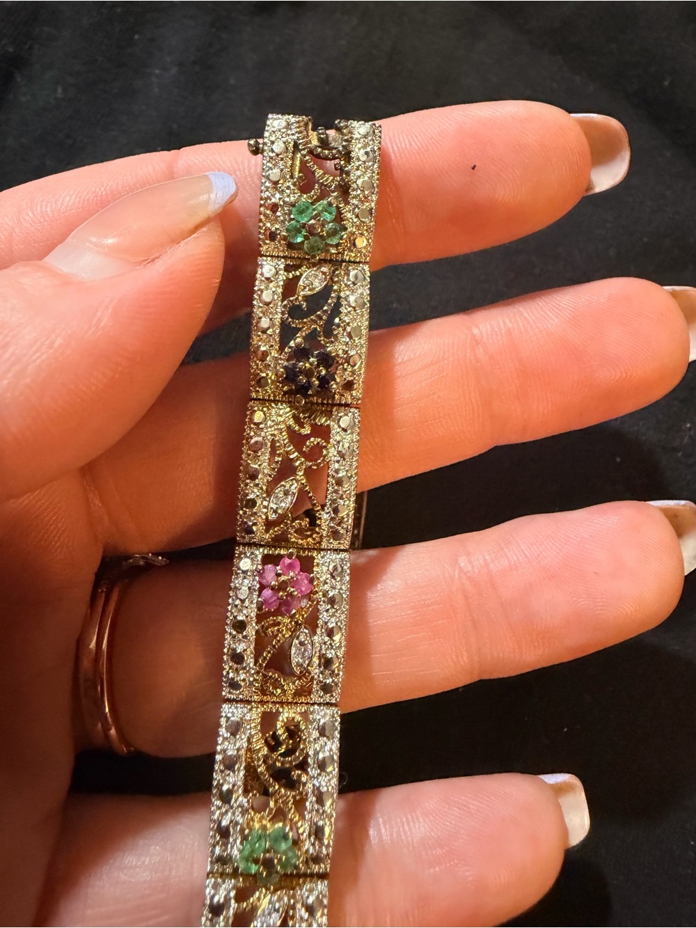 7.25" AMAZING 14k over 925, ruby, sapphire, emerald and diamond bracelet!